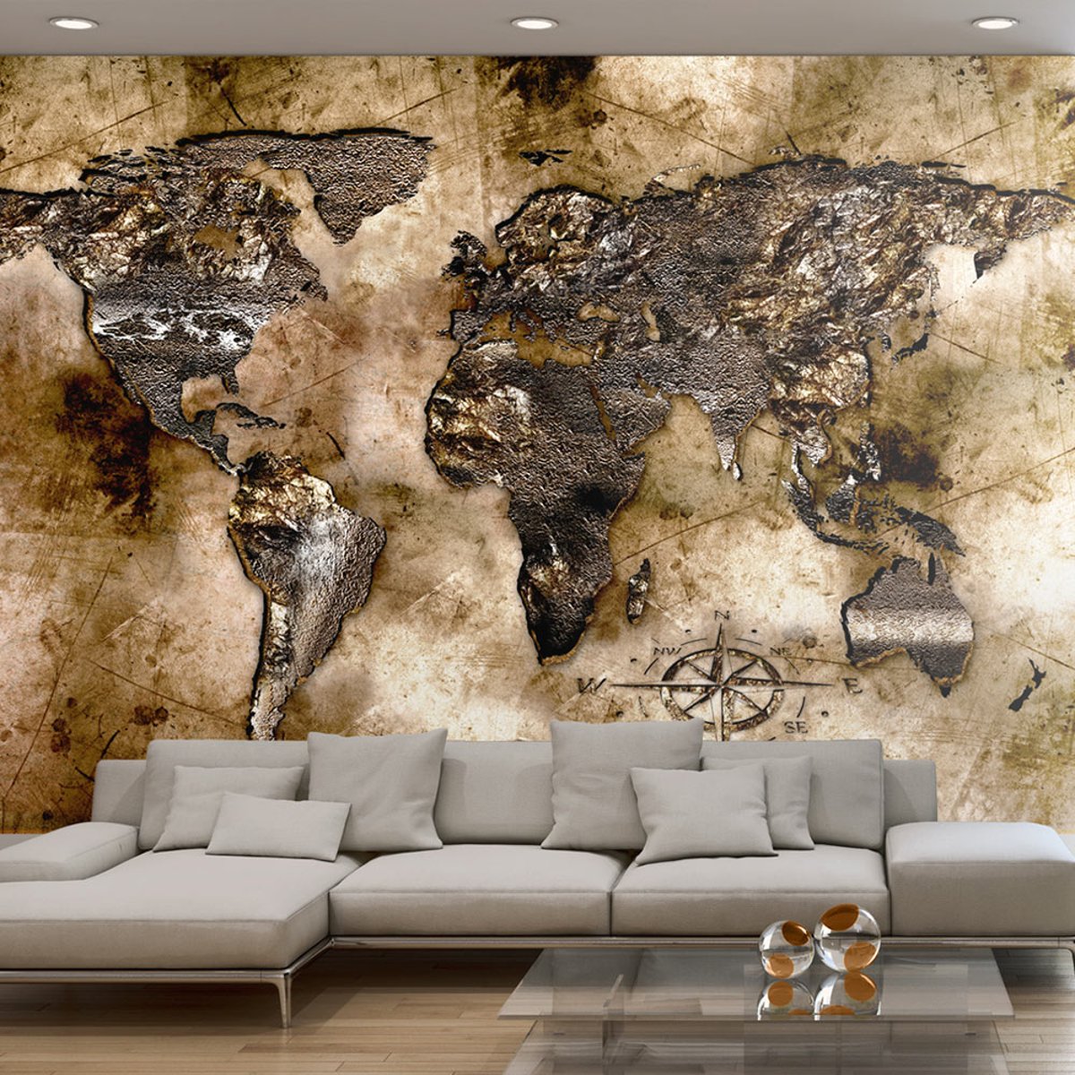 Papier peint intissé panoramique Carte du monde Old world map 1 multicouleur, EDEN
