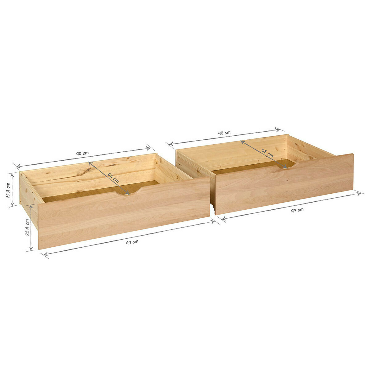 Pack lit avec 2 tiroirs Bois massif GASTON hêtre, AKITEN RETAIL
