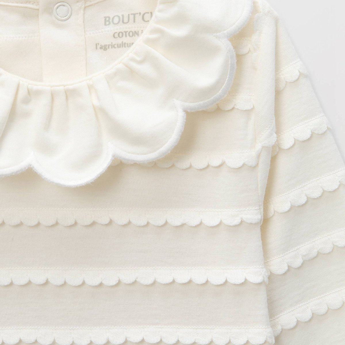 Body manches longues fantaisie en coton BIO GOTS ecru, BOUT'CHOU
