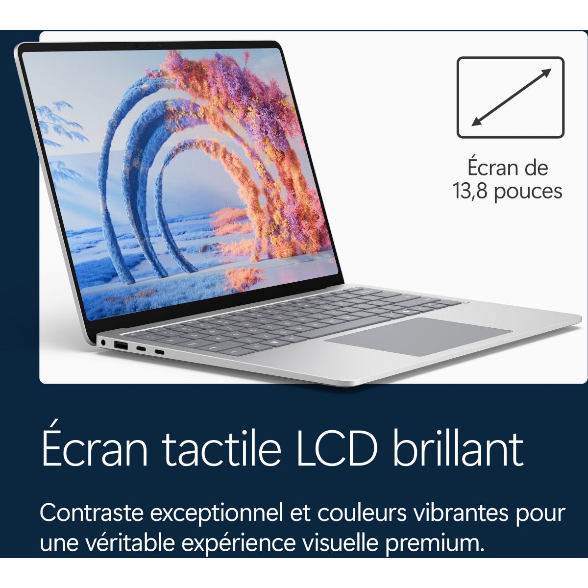 Ordinateur portable SURFACE LAPTOP 8e PLATINE 13,8" Tactile Snapdragon X plus 16 Go RAM LPDDR5x SSD 512 Go Copilot+PC couleur unique, MICROSOFT