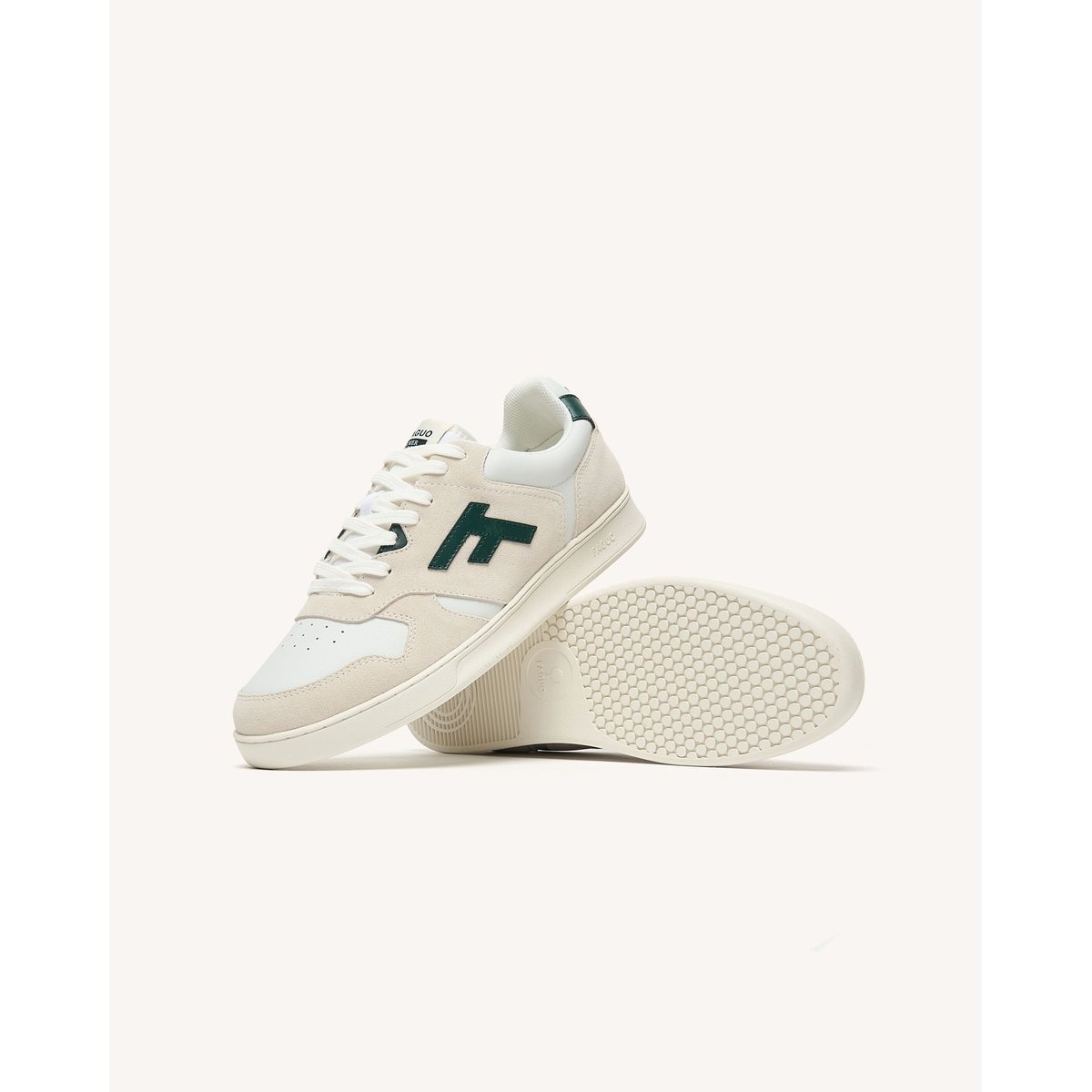Baskets basses en cuir blanc et vert, FAGUO