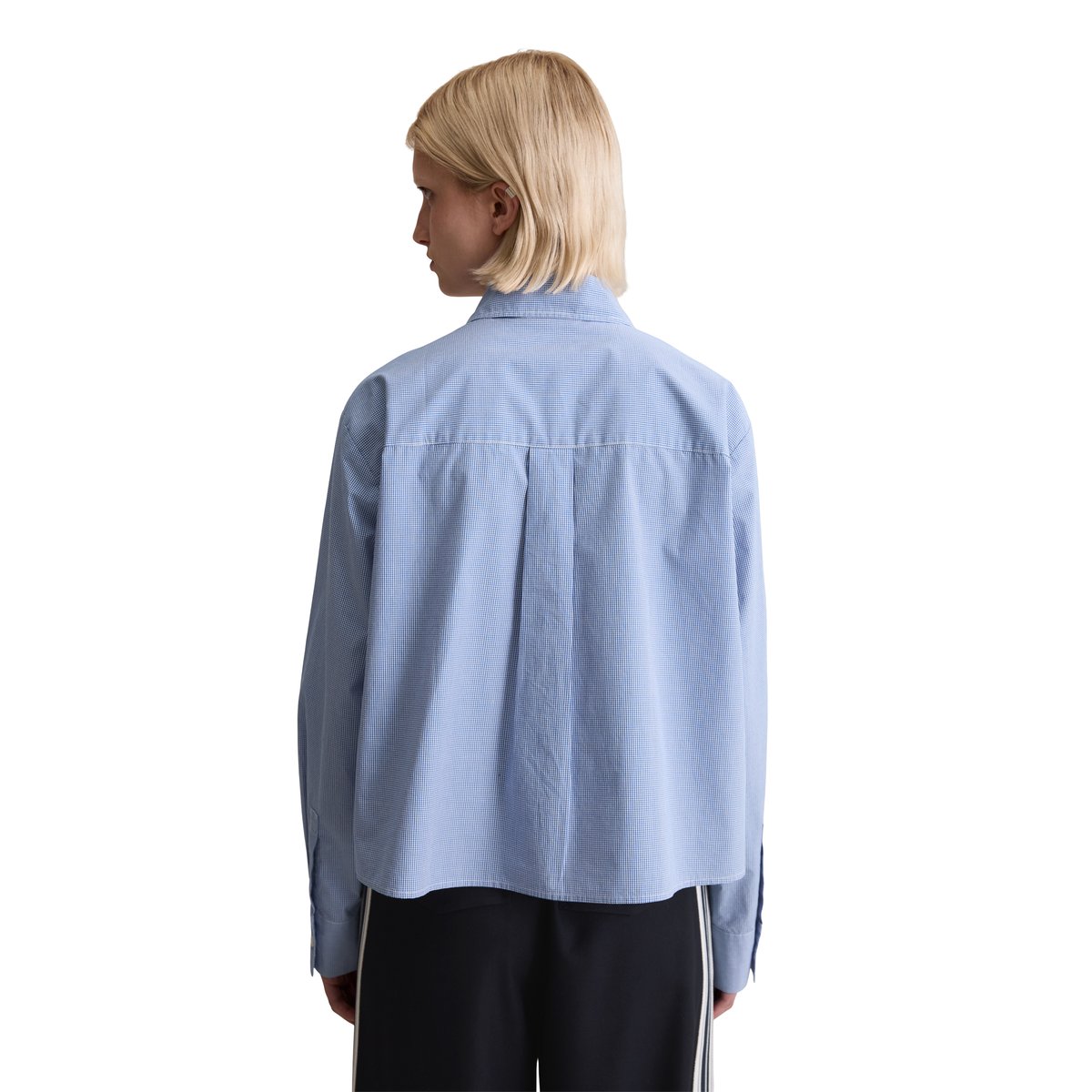 Blouse à carreaux relaxed cropped en popeline Papertouch bleu fooncé, MARC O’POLO DENIM