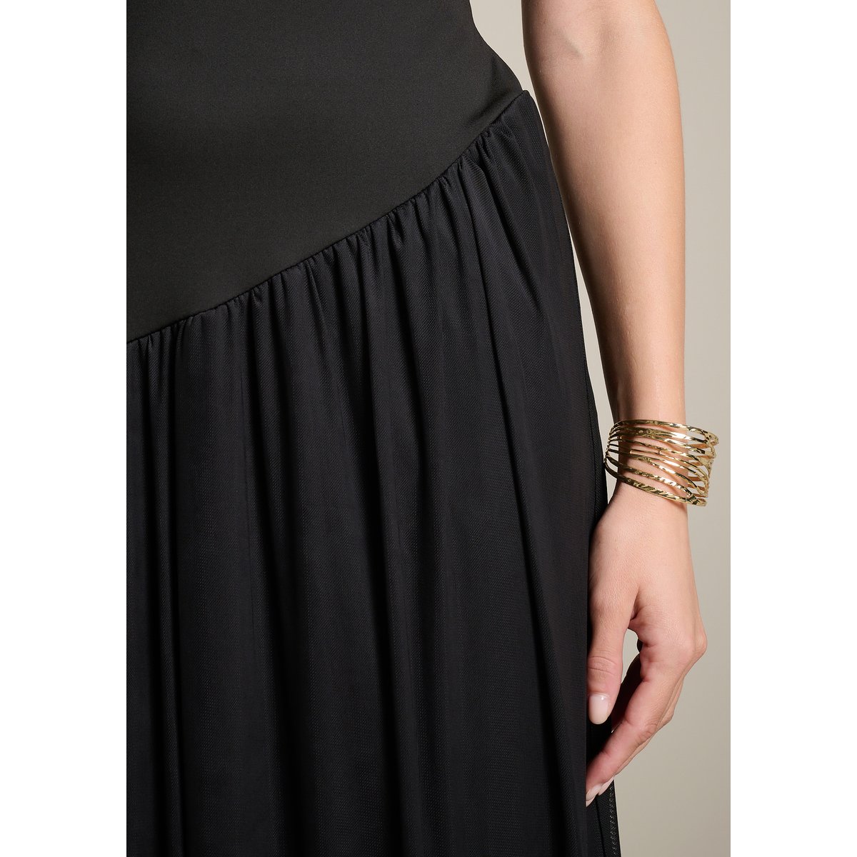 Robe midi bimatière jupe boule noir, LOLALIZA