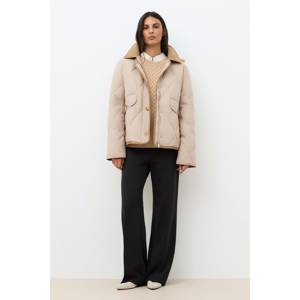 Manteau droit col chemise GMAGGIECOURTE beige, CAROLL