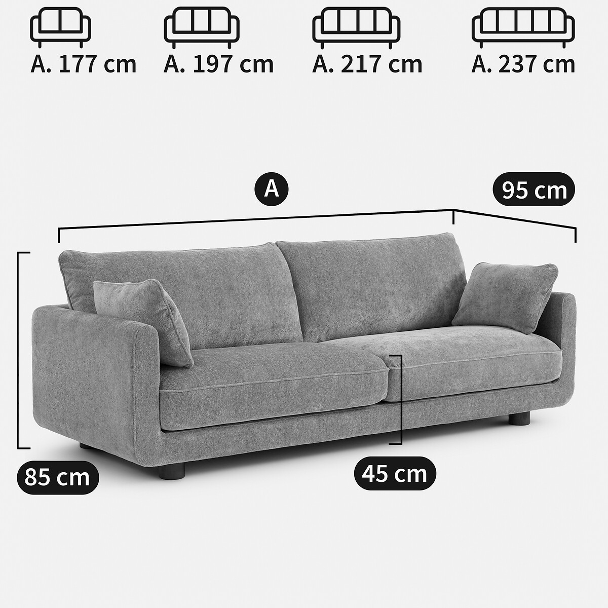 Canapé droit 2, 3, 4 ou 5 places, en chenille épaisse, EMILIO beige doré, LA REDOUTE INTERIEURS