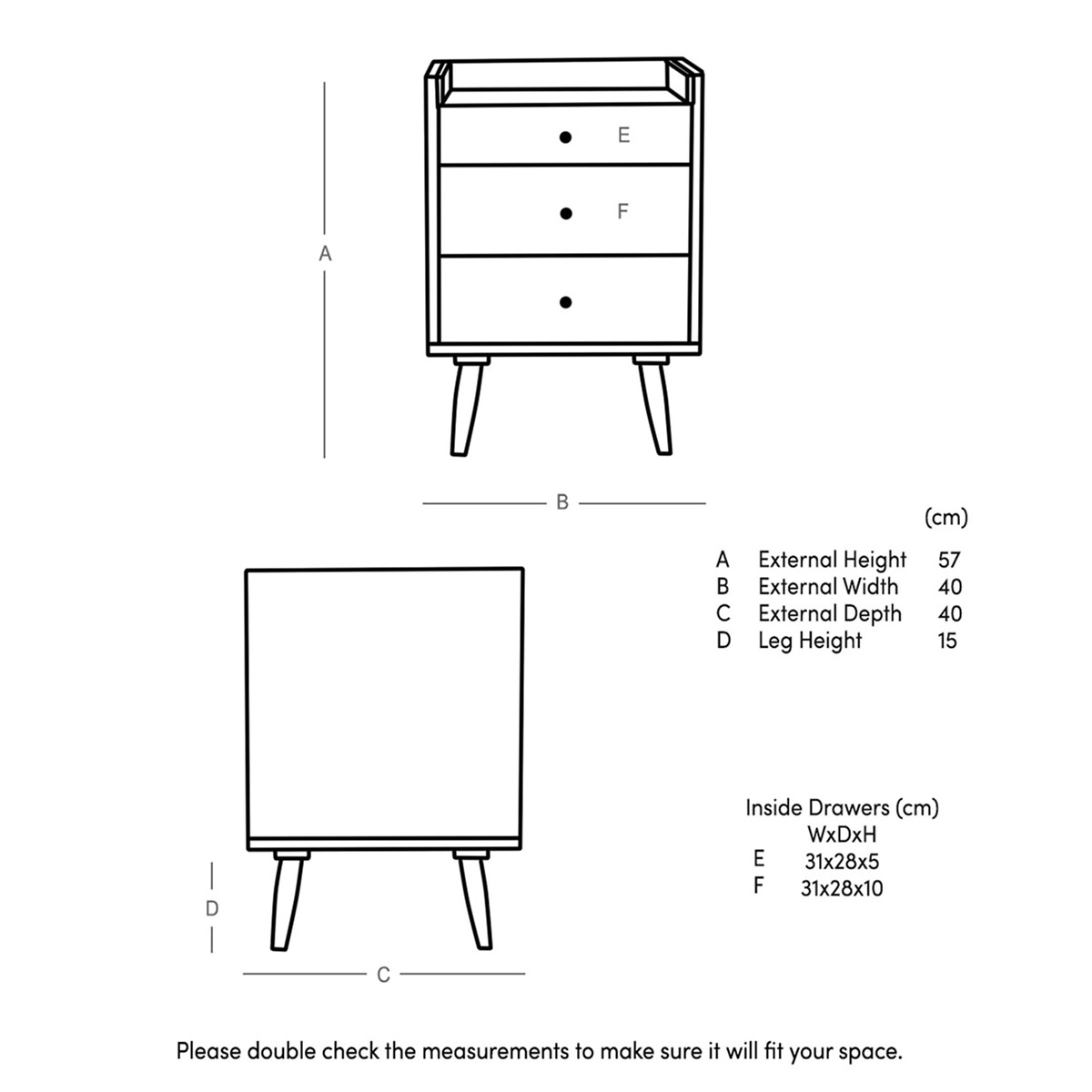 Fresco Mango Wood 3 Drawer Bedside Table black, SWOON