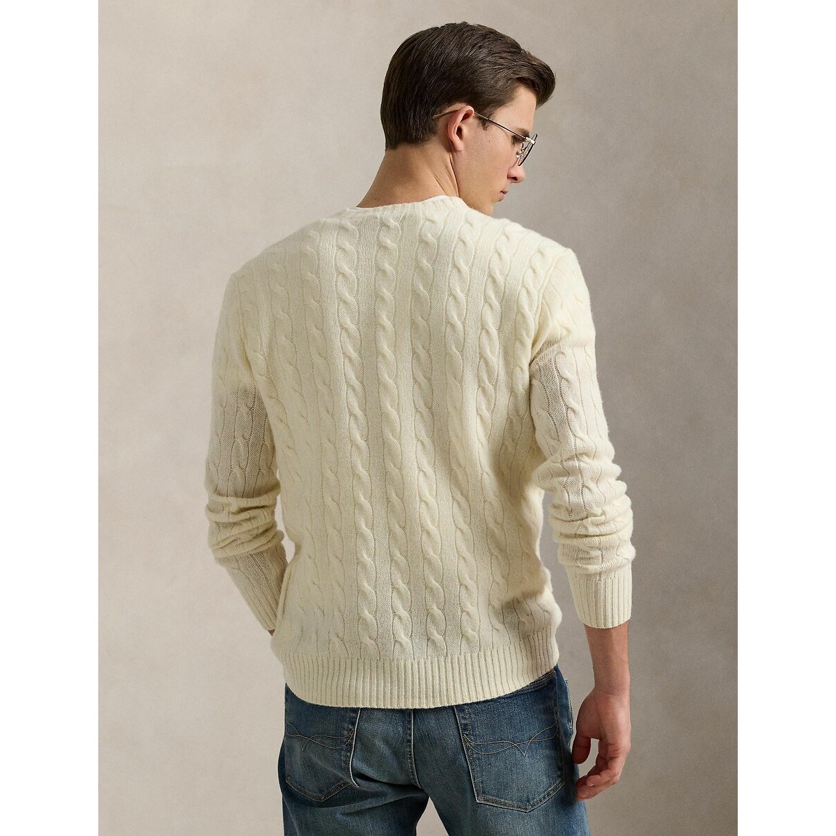 Cable Knit Jumper in Wool and Cashmere beige, POLO RALPH LAUREN