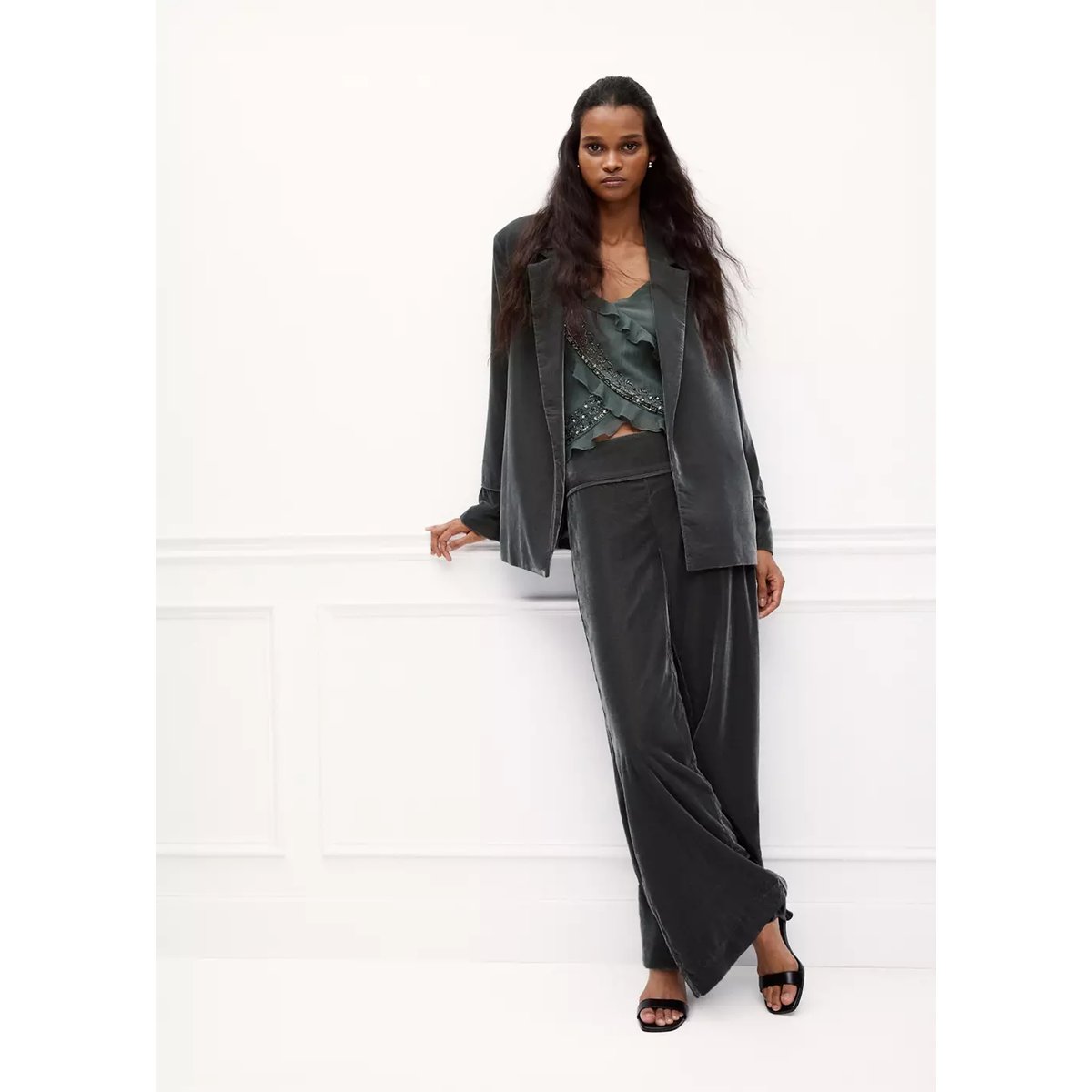 Pantalon droit en velours argent foncé, MANGO TEEN