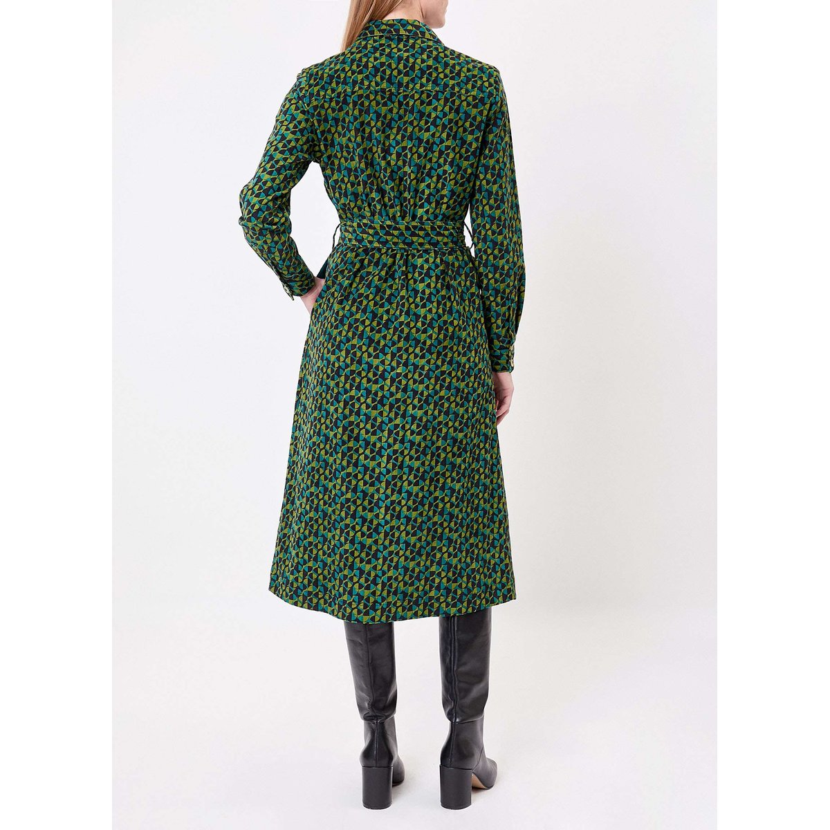 Robe midi chemisier velours côtelé LOUISON vert forêt, PRINCESSE NOMADE