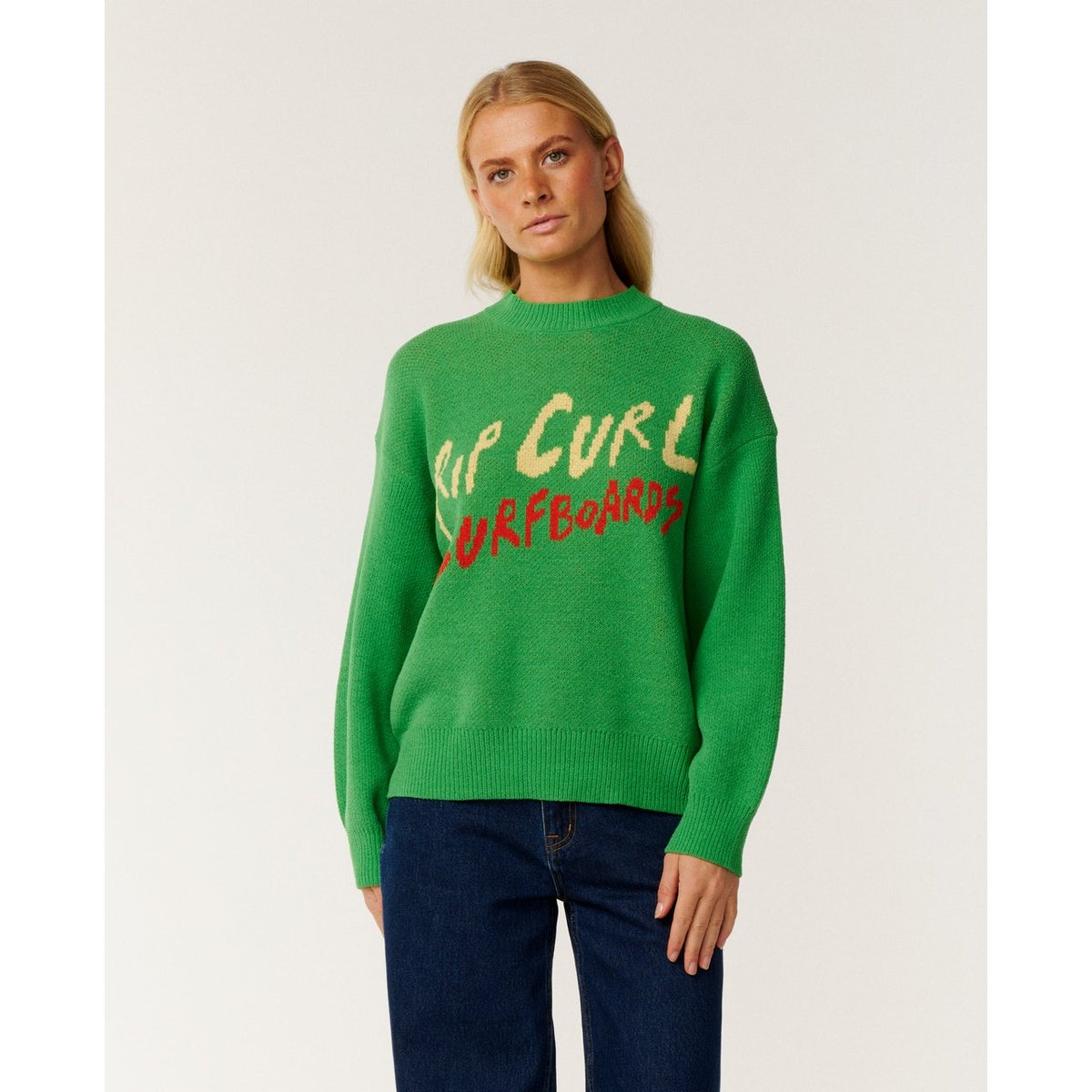 Pull col rond NOVA Era Artist of the SEARCH JACQUART vert vif, RIP CURL