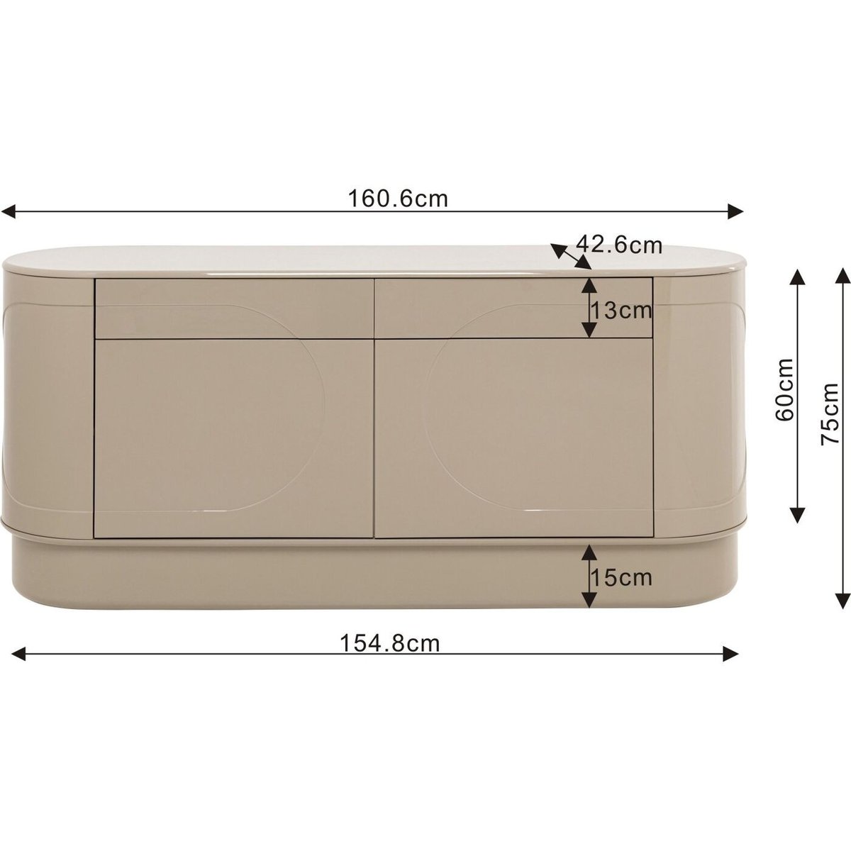 Buffet ovale 2 portes 2 tiroirs, GROOVE marron, KARE DESIGN