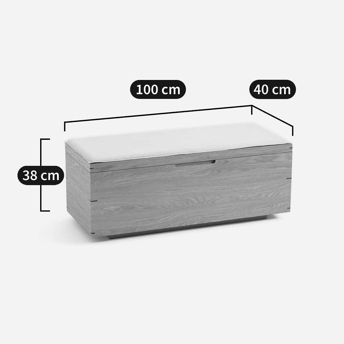 Coffre banc en chêne massif et MDF plaqué chêne, avec coussin, HIBASHI chêne naturel, AM.PM