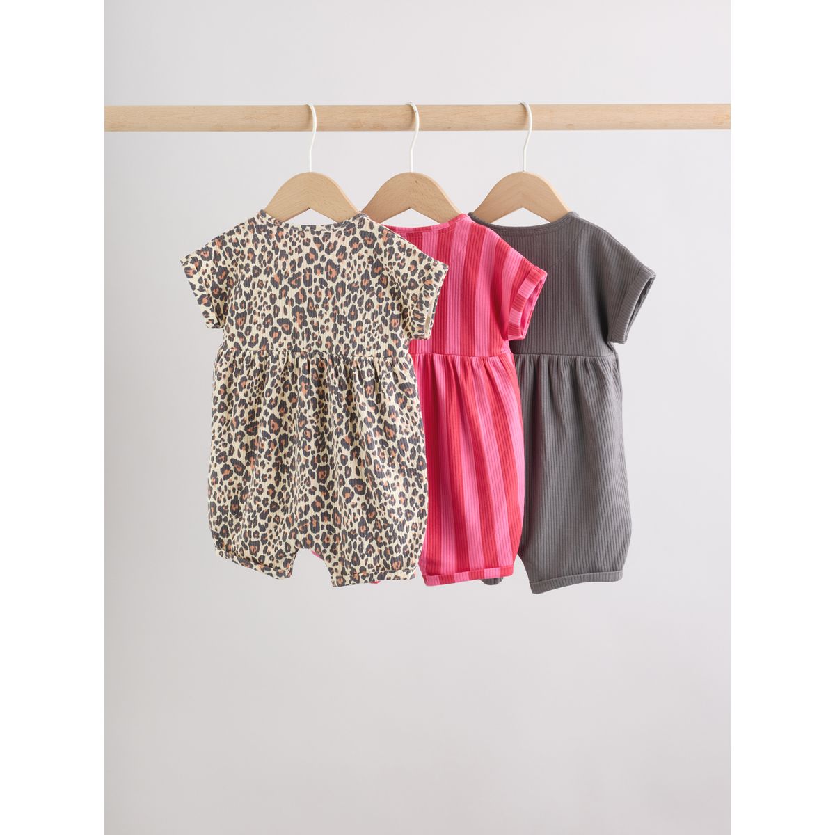 Combinaison bébé en jersey, lot de 3 bouton rose et imprimé léopard, NEXT