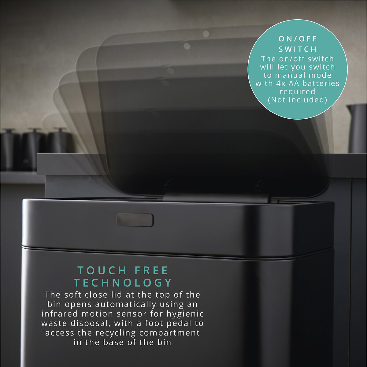 Stealth 70L Dual Recycling Sensor Bin black, SWAN