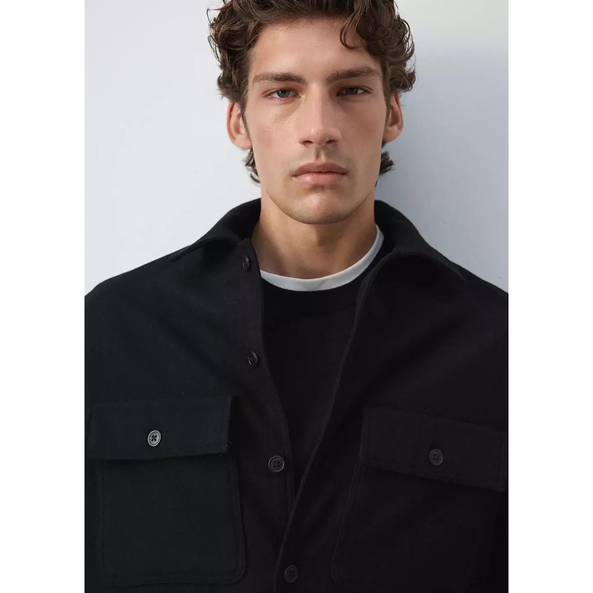 Surchemise laine mélangée poches noir, MANGO MAN