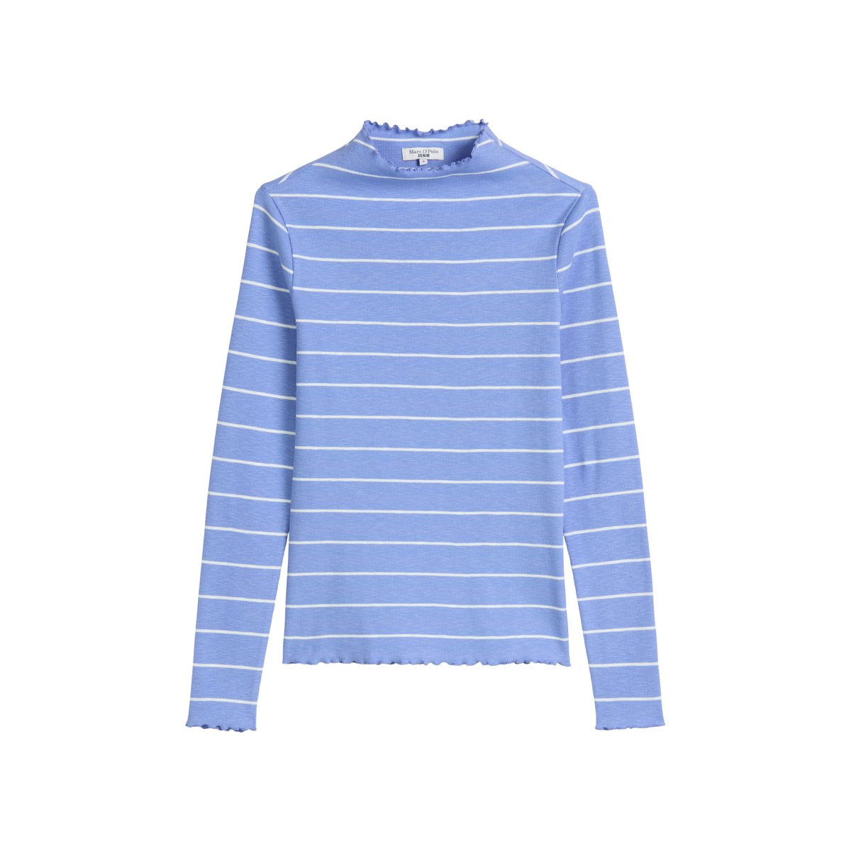 T-shirt long à côtes slim en jersey stretch en coton organique bleu moyen, MARC O’POLO DENIM