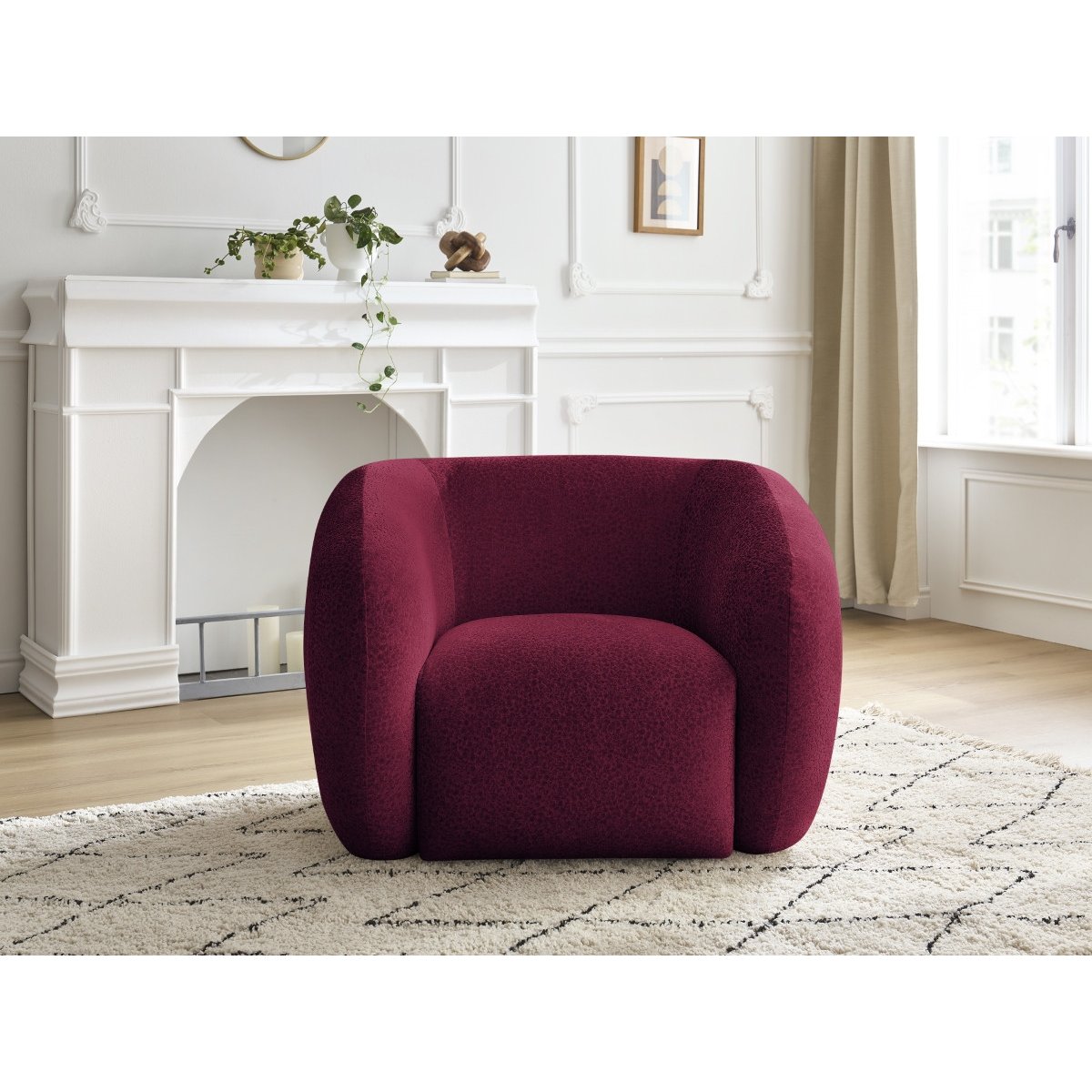 Fauteuil tissu texturé, CELINE rouge, BOBOCHIC