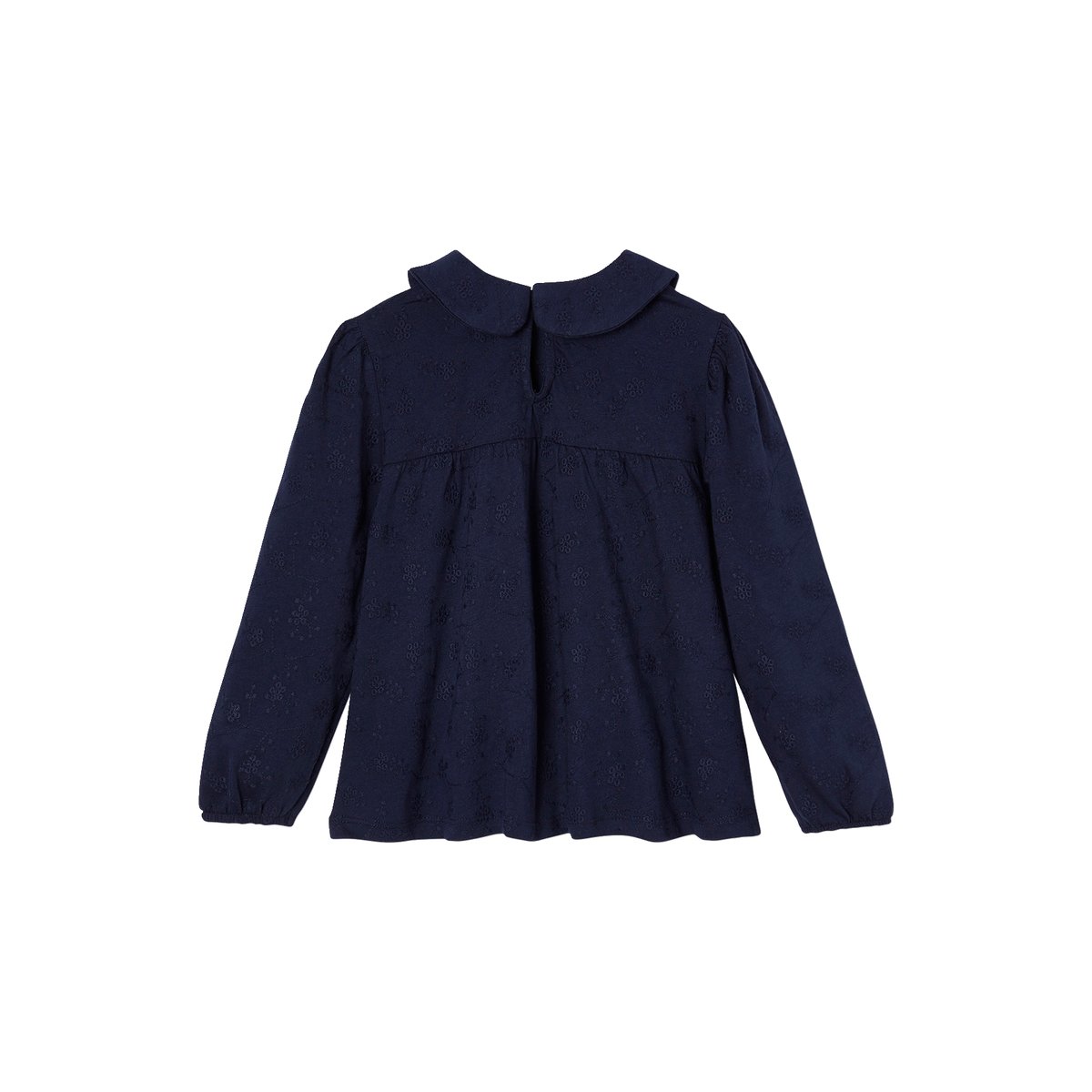 T-shirt blouse en broderie anglaise manches longues marine, VERTBAUDET