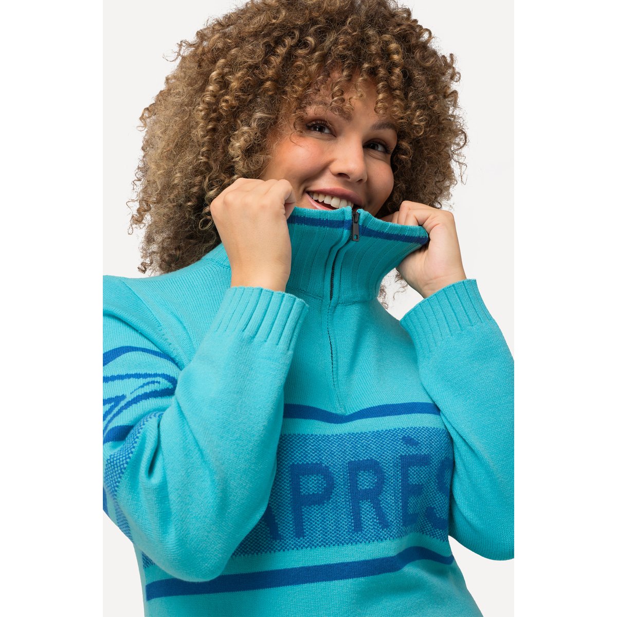 Pull camionneur à manches longues et col turquoise clair, ULLA POPKEN