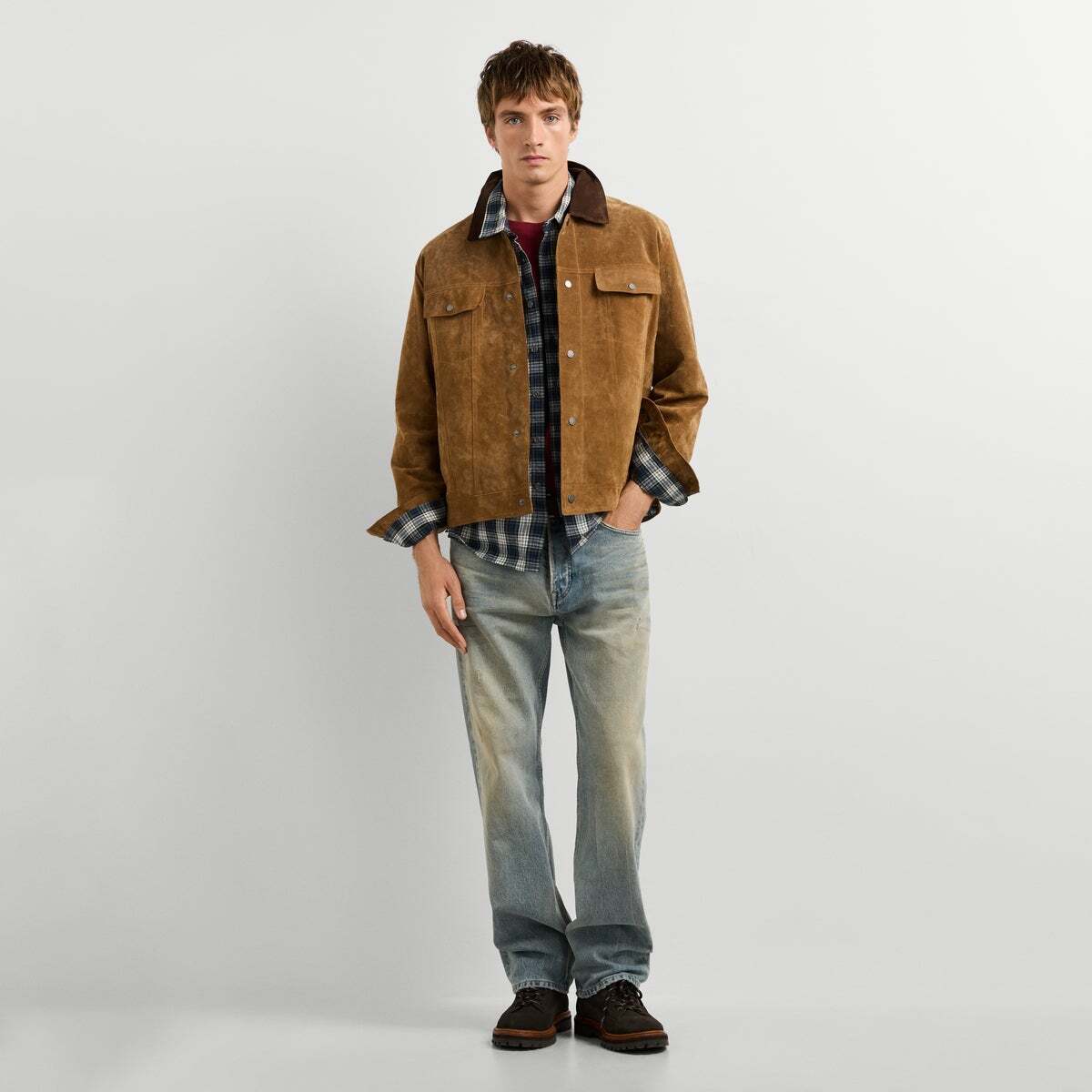 Veste En Cuir Coupe Regular marron clair, PEPE JEANS
