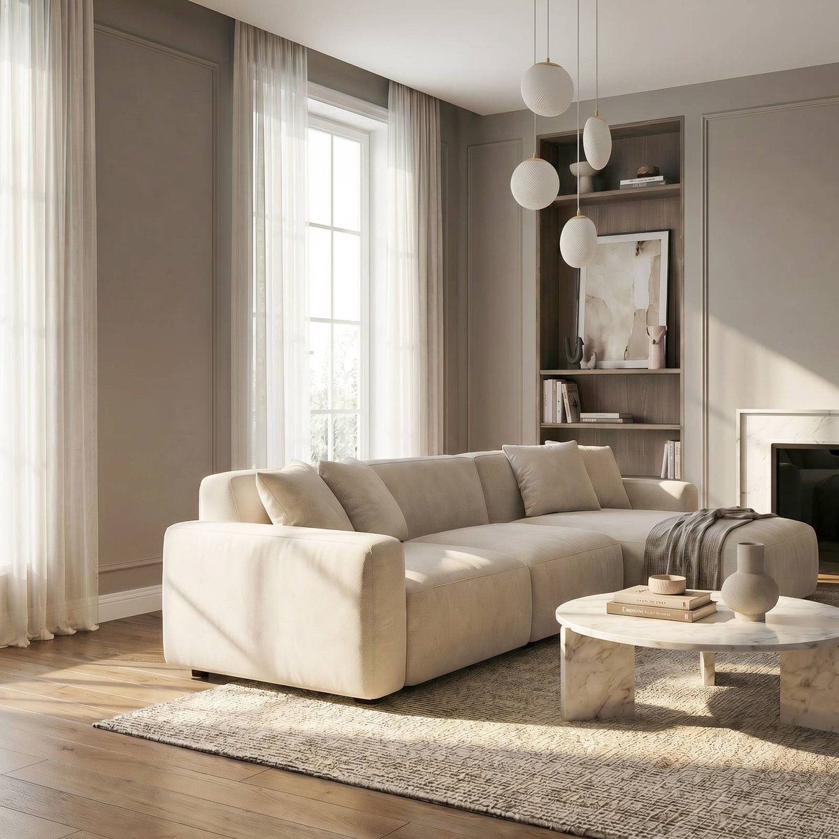 Suspension en verre moderne, Lunelle blanc, laiton, LUCANDE