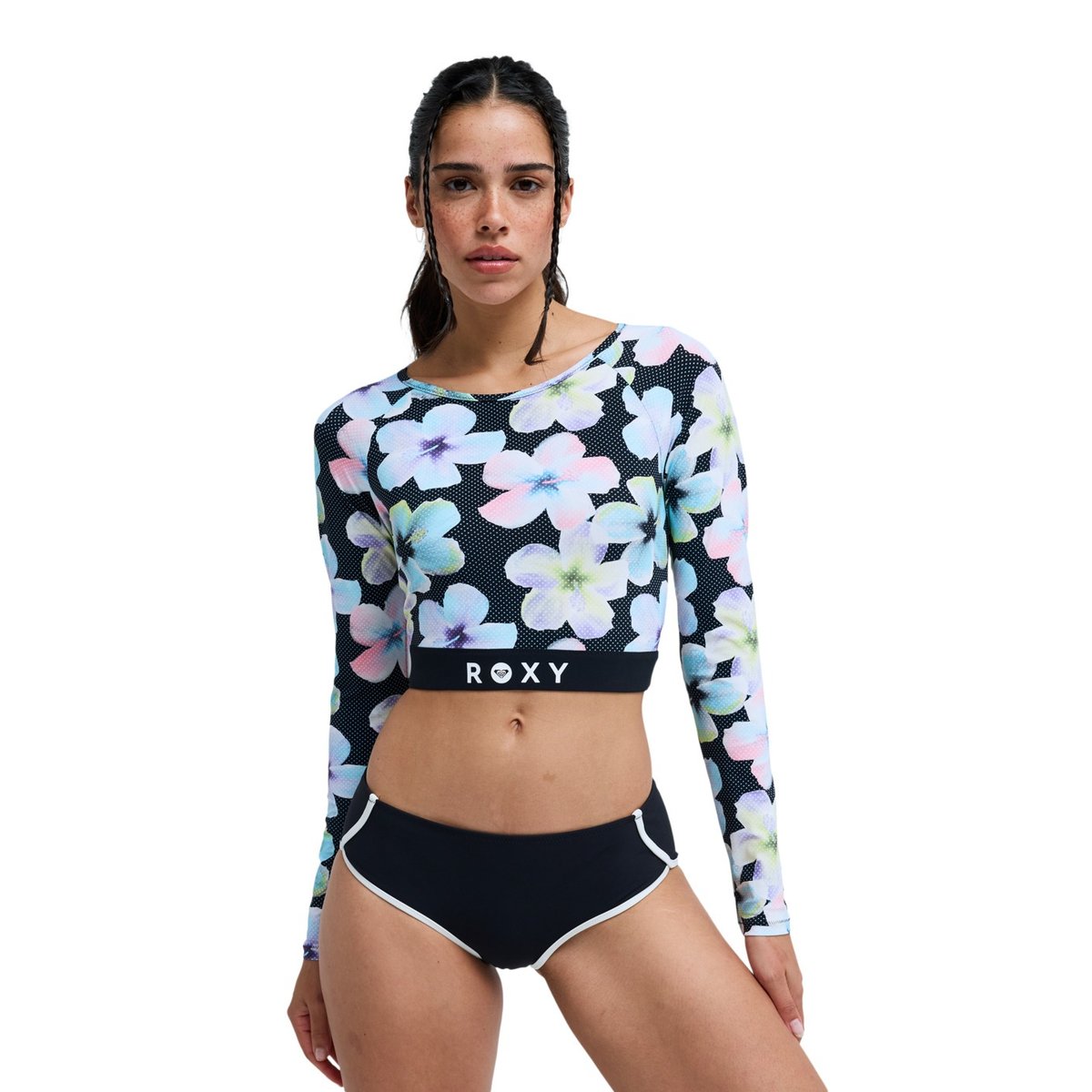 Lycra manches longues cropped. noir anthracite im fleur real, ROXY