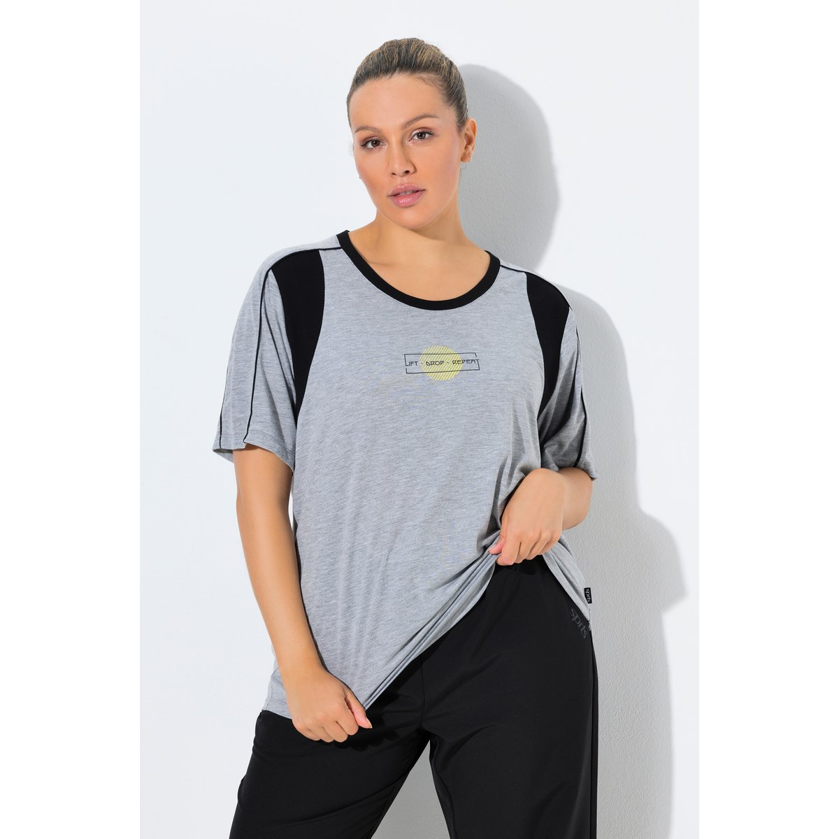 T-shirt technique chiné, coupe Classic Fit gris cendré, ULLA POPKEN