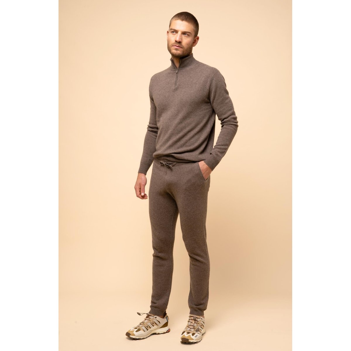 Pull Camionneur Taupe Chiné Bradley marron, JUST CASHMERE