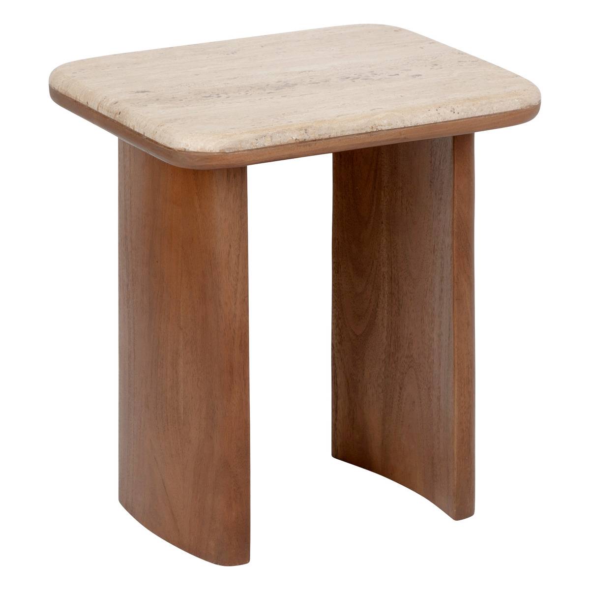 Lot de 2 tables basses gigognes bois d'acacia massif plateau travertin JIVAN marron, ATMOSPHERA