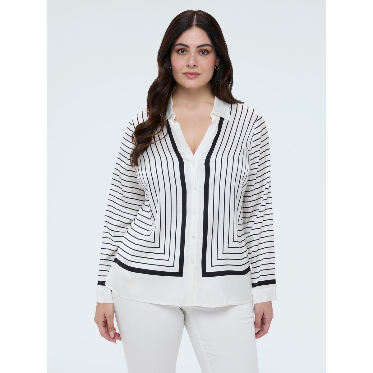 Chemise à rayures avec col en V blanc, FIORELLA RUBINO