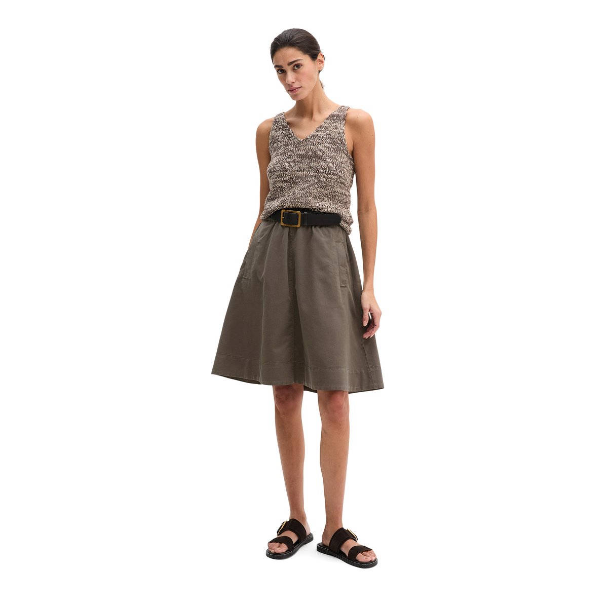 Top en tricot slim en fil à bandelettes marron, MARC O'POLO