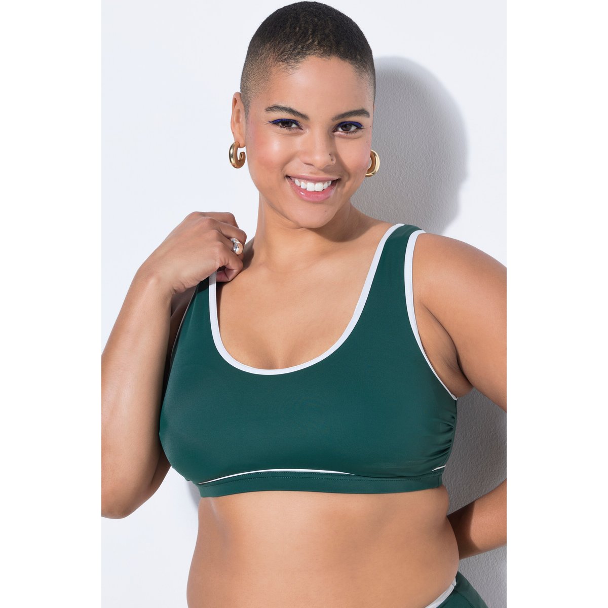 Haut de bikini, passepoil, bonnets souples vert foncé, STUDIO UNTOLD