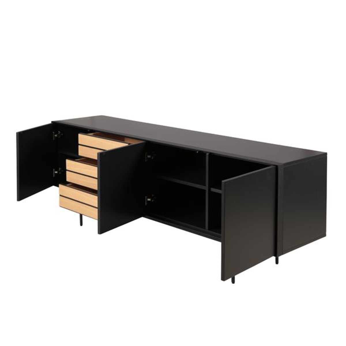 Meuble bas 3 portes 3 tiroirs noir, ZAGO