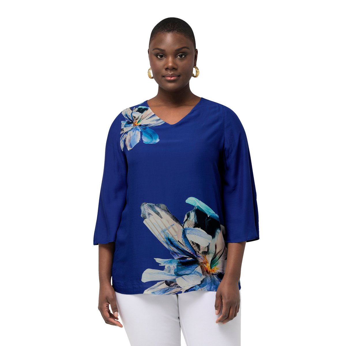 Blouse oversized à fleurs saphir foncé, ULLA POPKEN