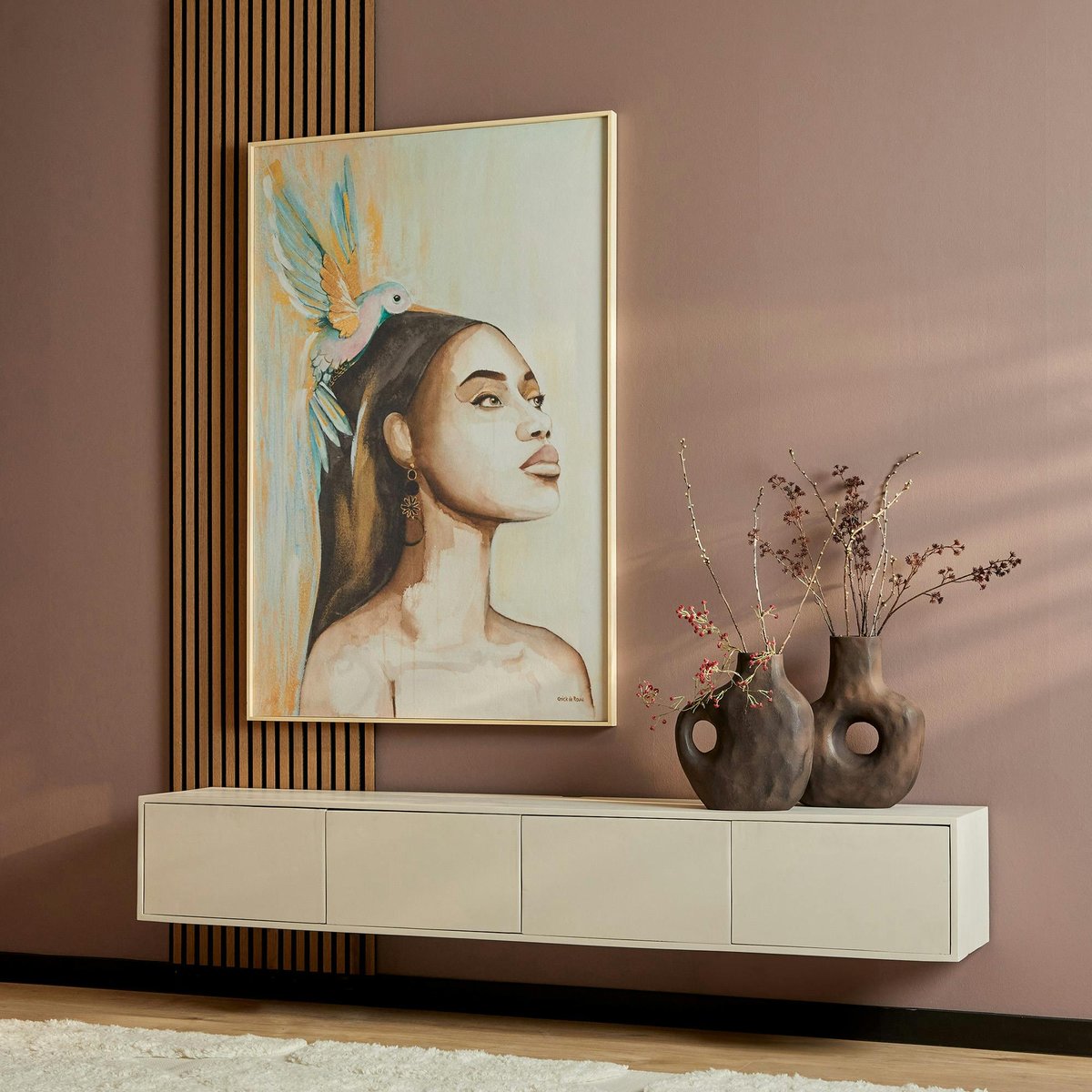Meuble TV suspendu 4 portes, 200 cm JUNO sable, PIER IMPORT
