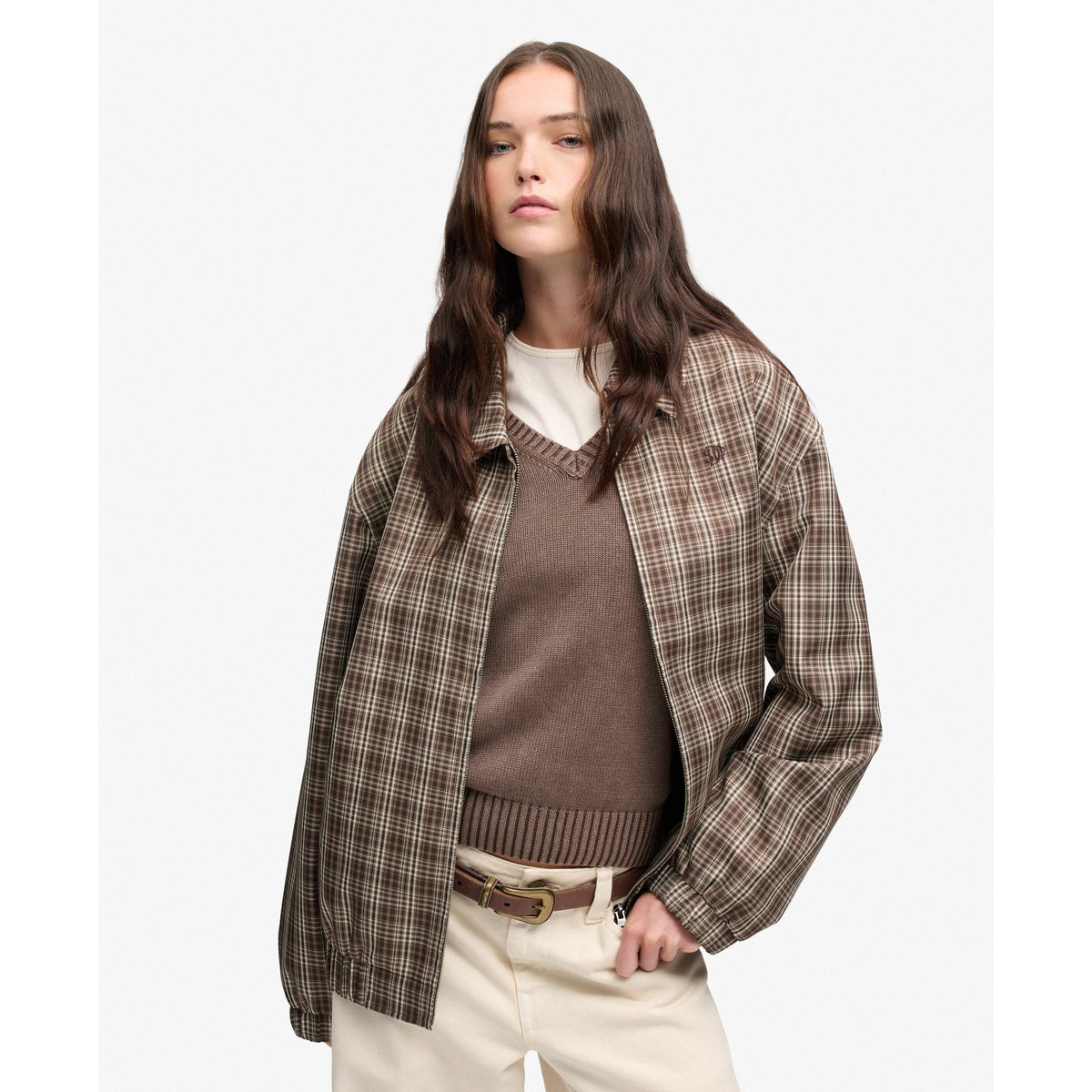 Veste Bomber à Carreaux Coupe Oversize carreaux brun marron, SUPERDRY