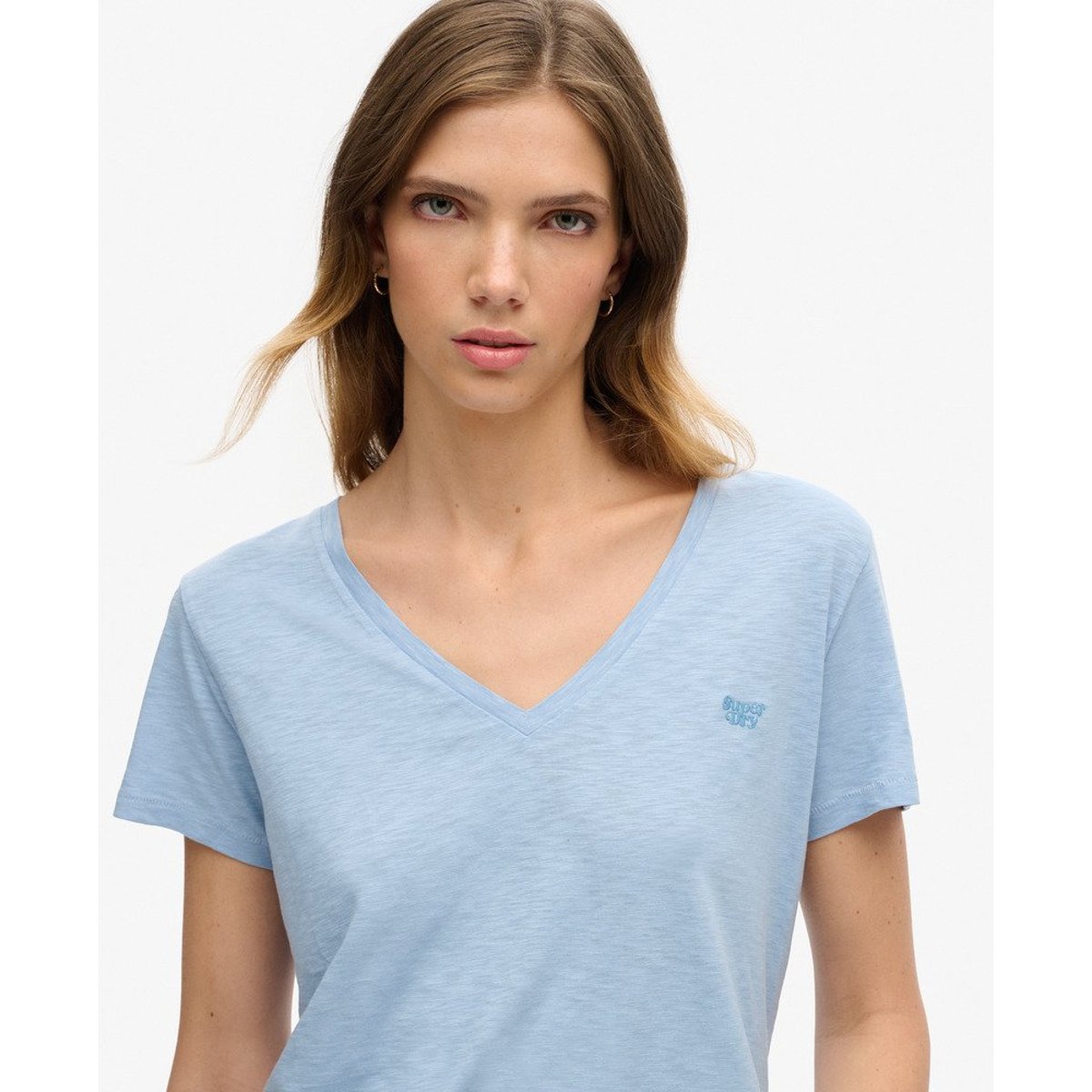 T-shirt uni col V bleu forever, SUPERDRY