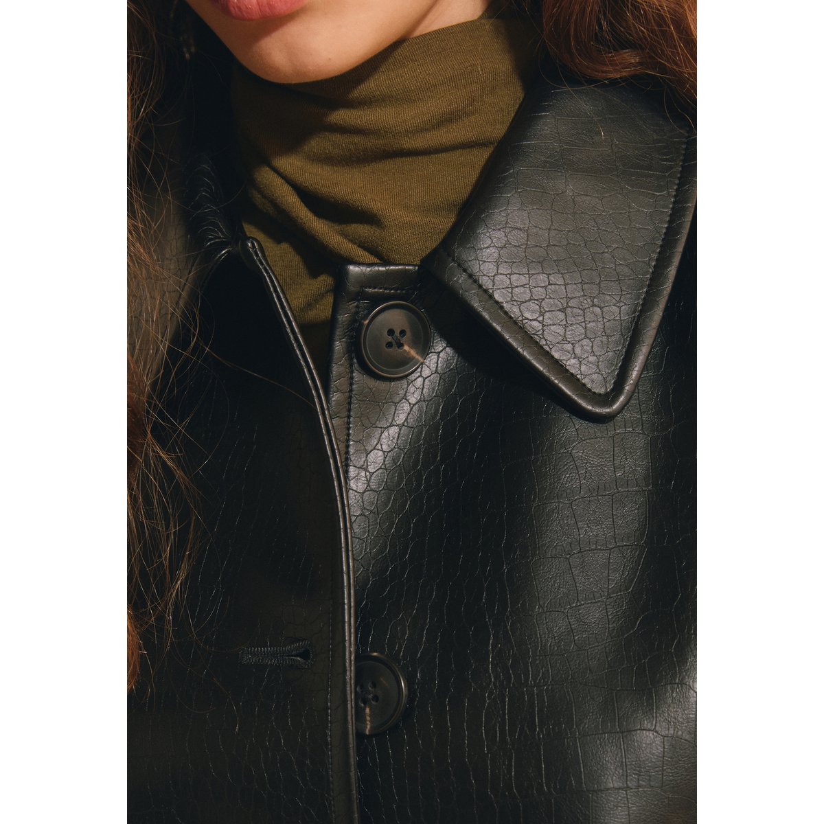 Veste boutonnée effet croco PARADE PU noir, ETAM