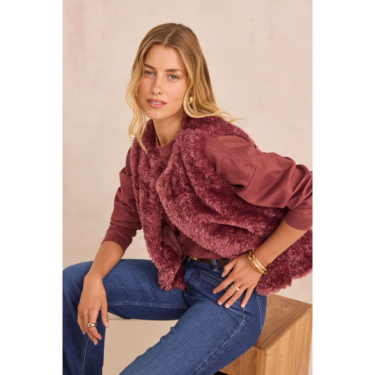 Gilet sans manches duveteux BROOKLYN bois de rose, Maison 123