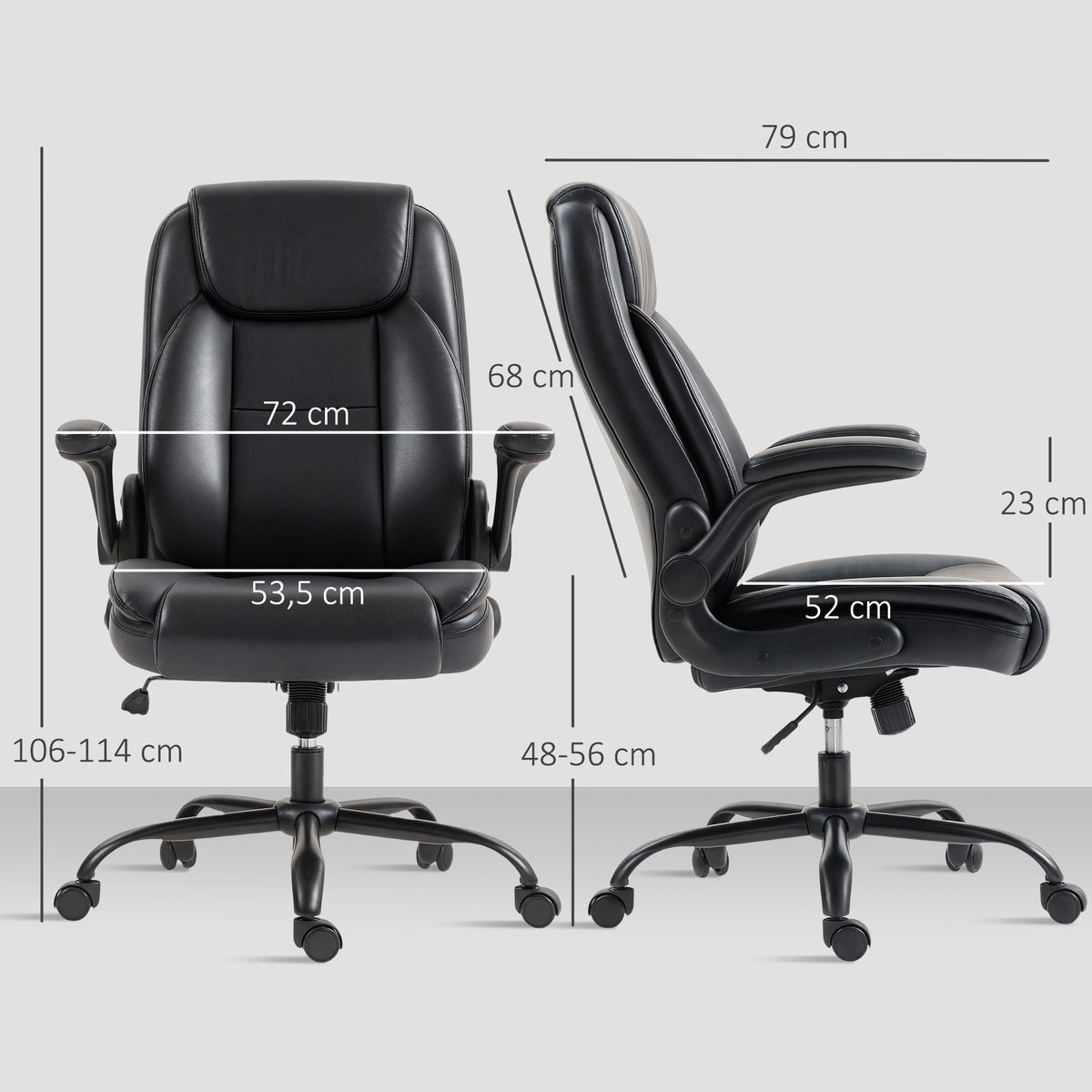 Chaise de bureau Polyuréthane noir, HOMCOM