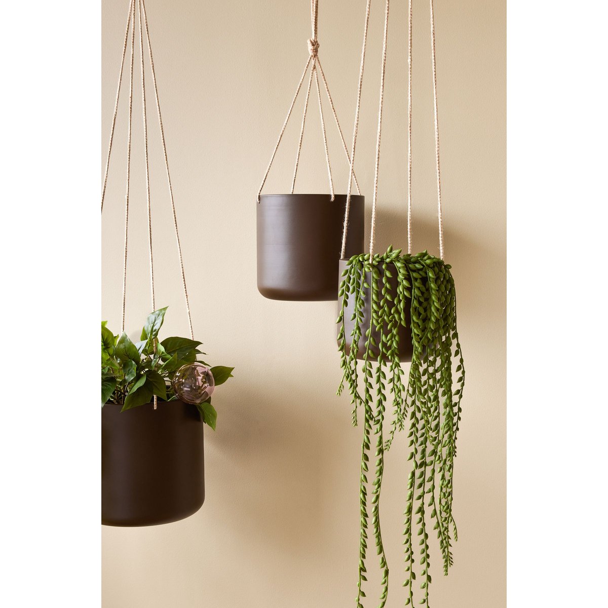 Suspensions en toile, coton et fer BLOOM marron, HUBSCH