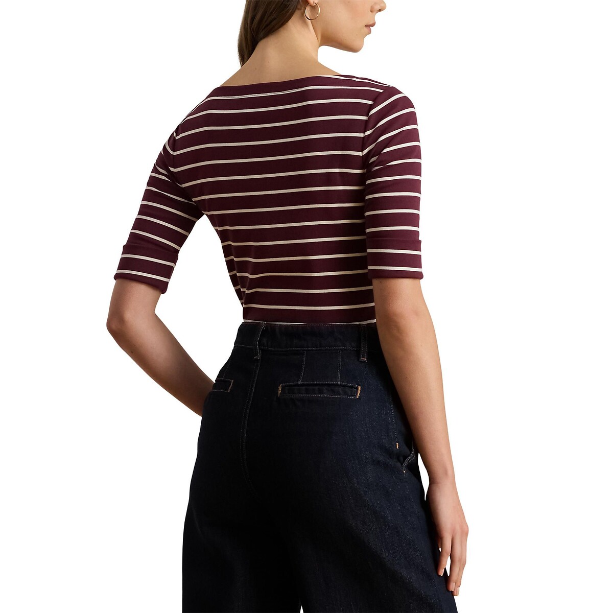 Judy Striped Boat Neck T-Shirt with Short Sleeves burgundy striped/white, LAUREN RALPH LAUREN