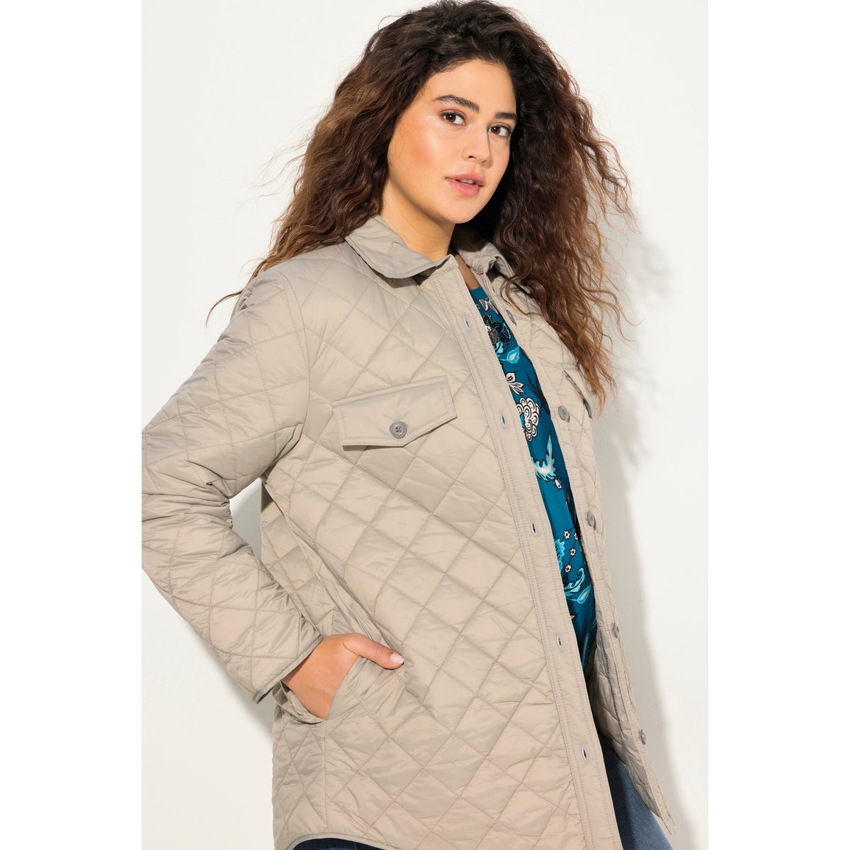 Veste chemisier à surpiqûres gris moyen, ULLA POPKEN