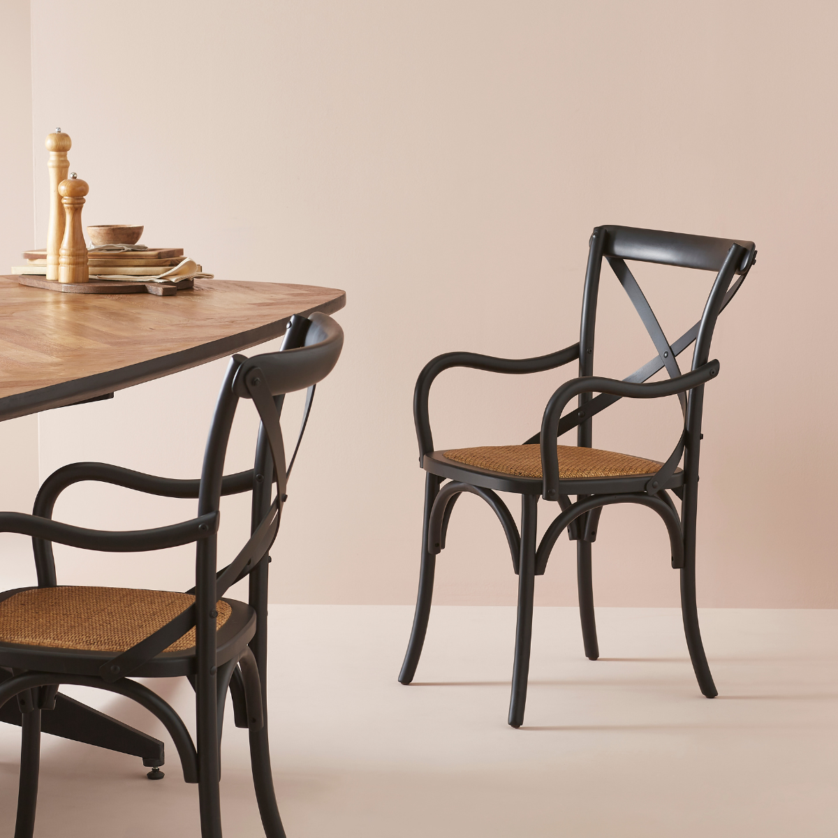 Lot de 6 fauteuils bridge en bois massif et cannage L62 cm - BISTROT noir, SIGNATURE
