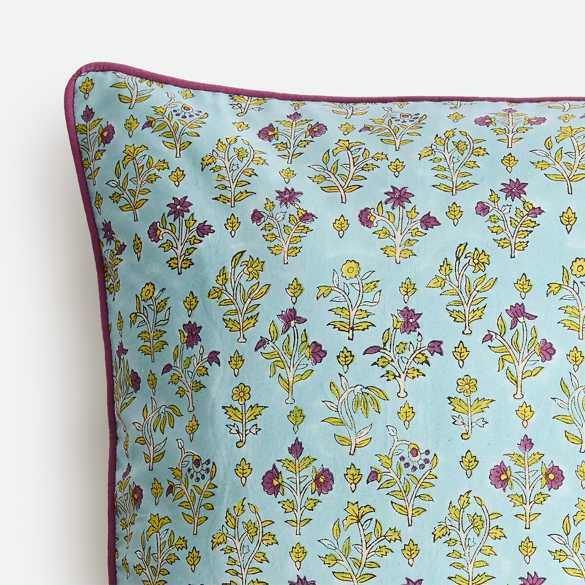 Housse de coussin, en coton imprimé block-print, SHANDIRA céladon/vert, LA REDOUTE INTERIEURS
