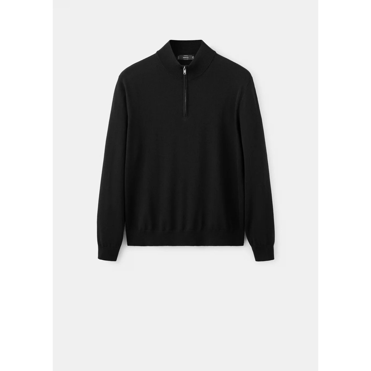 Pull-over 100 % laine mérinos col zippé noir, MANGO MAN