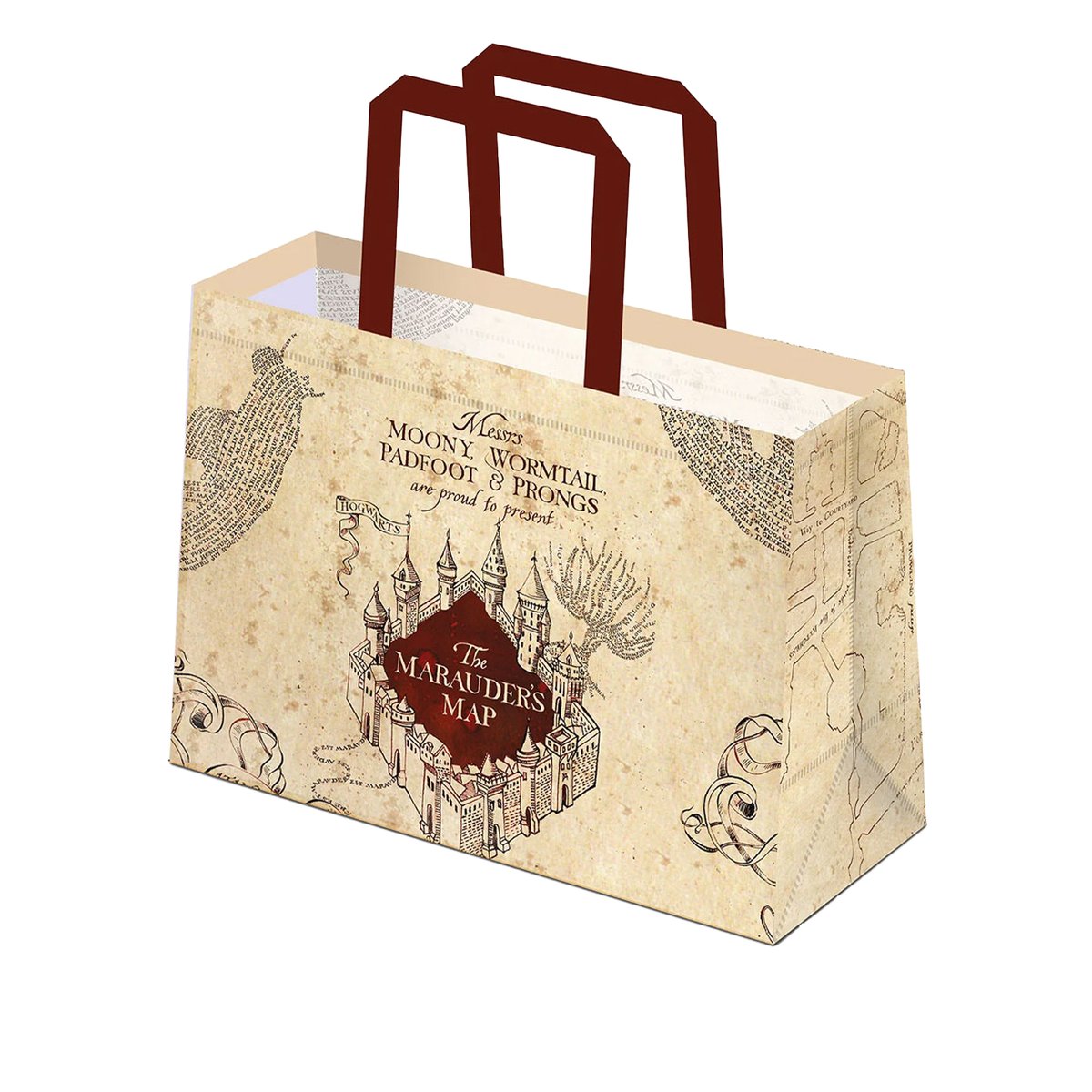 Sac réutilisable motif/style carte du Maraudeur bordeaux, HARRY POTTER