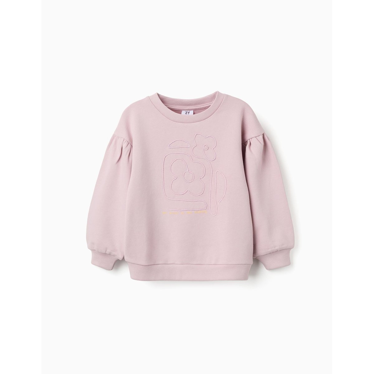 Sweat en coton avec fleurs brodées mauve clair, ZIPPY