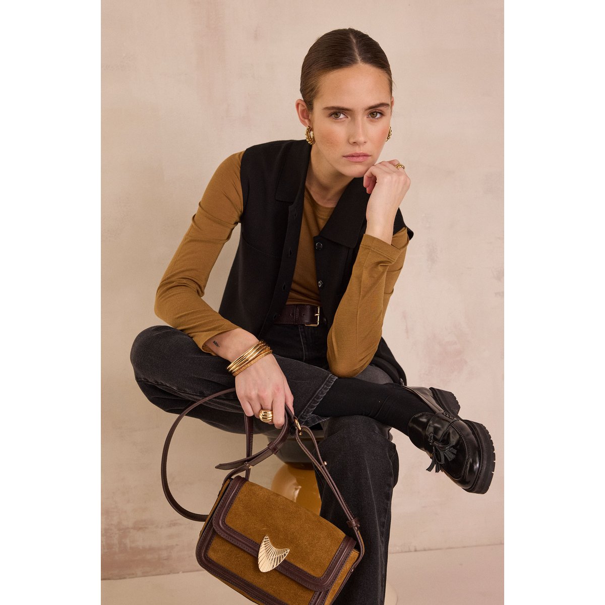 Sac en cuir LEONARD MINI beige, Maison 123