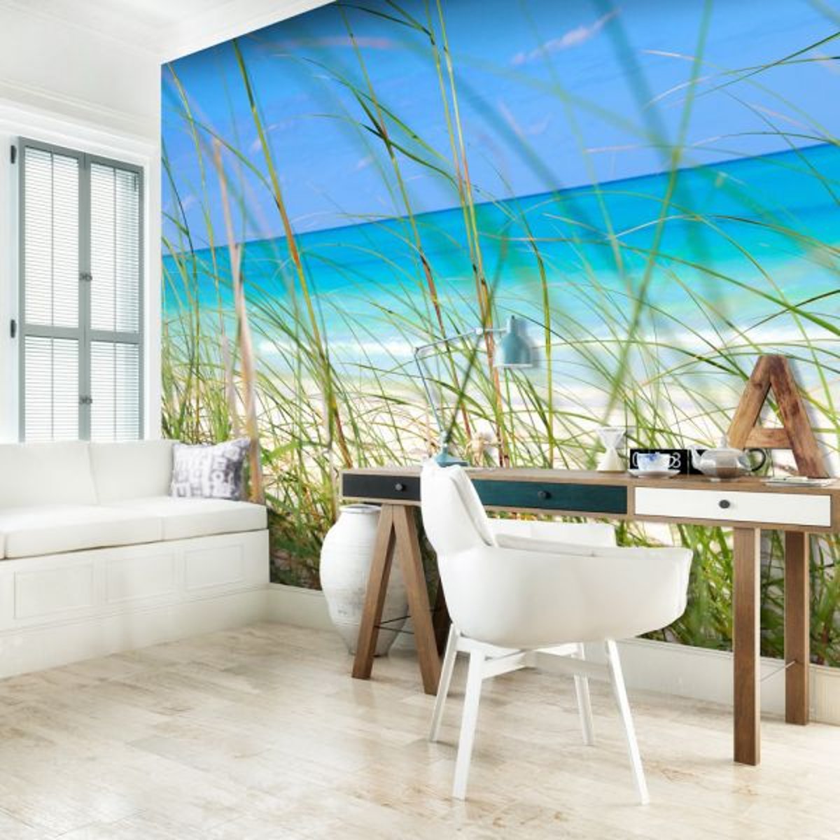 Papier peint intissé panoramique Paysage Tropical journey beige, EDEN